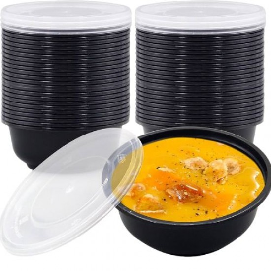 Boluri supa negre cu capac, pp-rb,350 ml, 50 buc/set, 8 set/bax